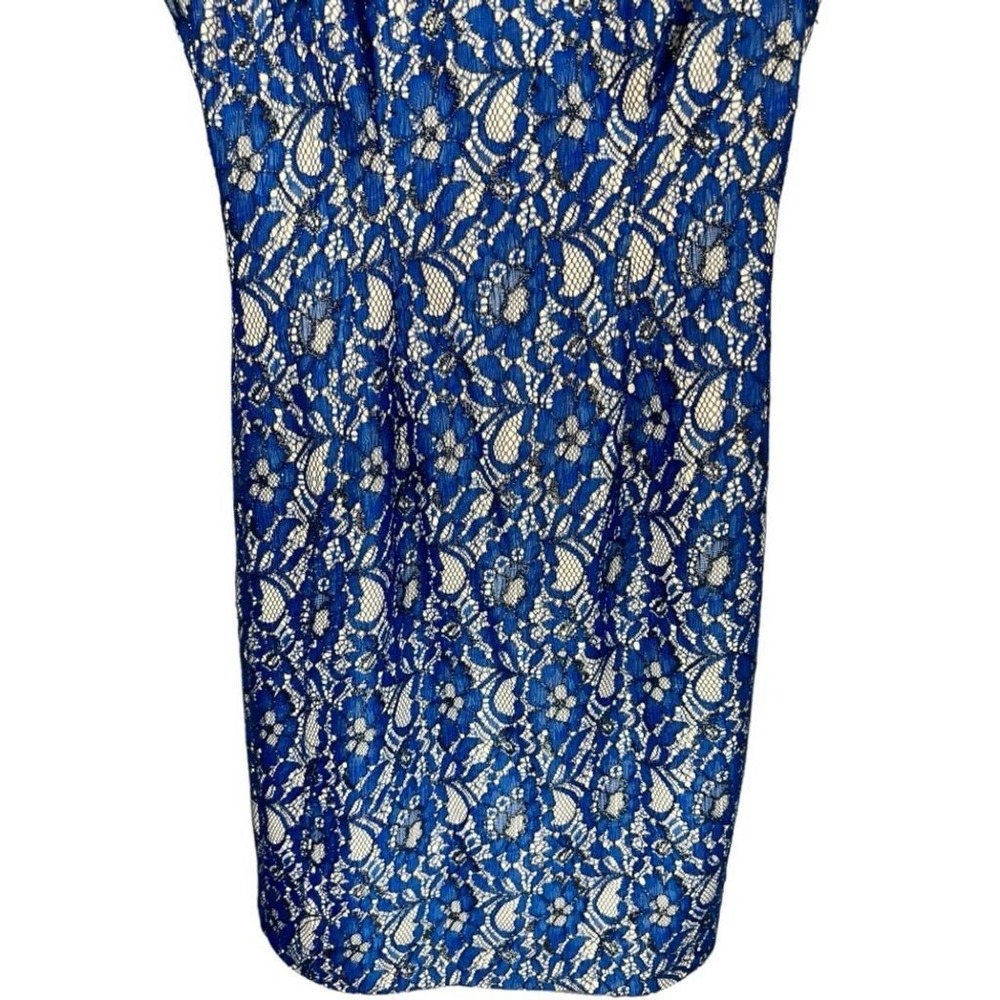 Adrianna Papell Women's Blue Floral Lace Sleeveless Sheath Dress Size 4 Cocktail - Picture 7 of 10